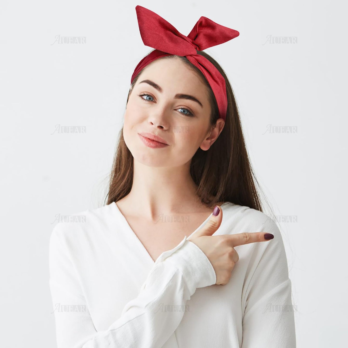 AUEAR, 9 Pack Solid Color Twist Bow Headband Wired Hair Tie Wire Headbands Rabbit Ear Head Wraps for Women Girls Accessories