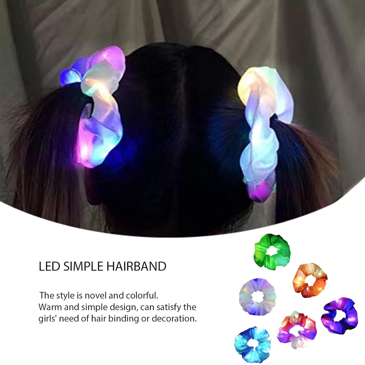LED Scrunchies, 6 Pcs Light up Glow Hairbands Neon Accessories with 3 Light Modes for Girls Women Festival Accessories Christmas Halloween Party