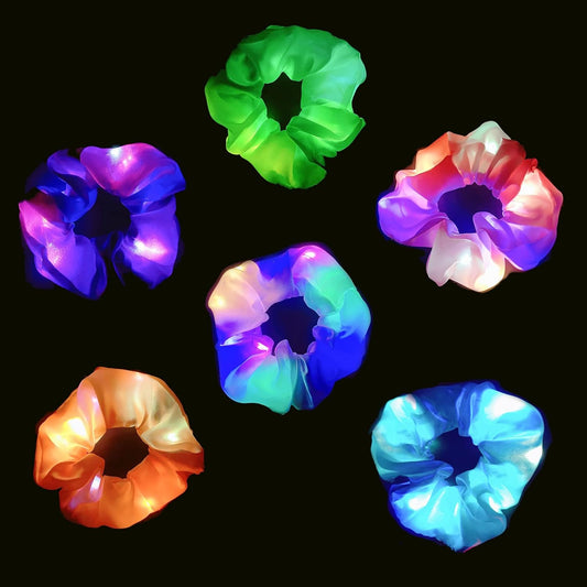 LED Scrunchies, 6 Pcs Light up Glow Hairbands Neon Accessories with 3 Light Modes for Girls Women Festival Accessories Christmas Halloween Party