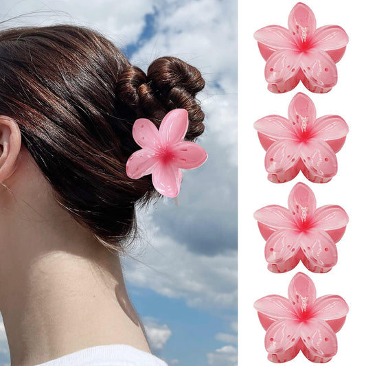 Flower Hair Claw Clips-4PCS for Thick Hair,Strong Hold Nonslip,Hawaiian,Cute Large Hair Clips,Banana Clip for Thin Hair,Hair Accessories for Women Girls Holiday Gifts (A-4pcs large colorful