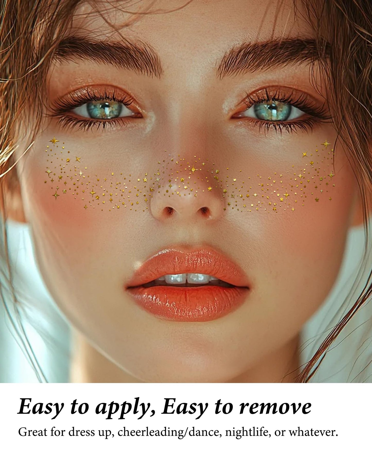 Glitter Freckles, Gold Freckles Temporary Face Tattoos, Body Face Glitter for Women Girls, Country Concerts Singer Festival Rave Accessories (Gold - 10 pcs)