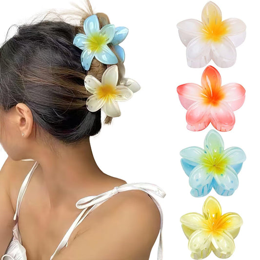 Flower Hair Claw Clips-4PCS for Thick Hair,Strong Hold Nonslip,Hawaiian,Cute Large Hair Clips,Banana Clip for Thin Hair,Hair Accessories for Women Girls Holiday Gifts (A-4pcs large colorful