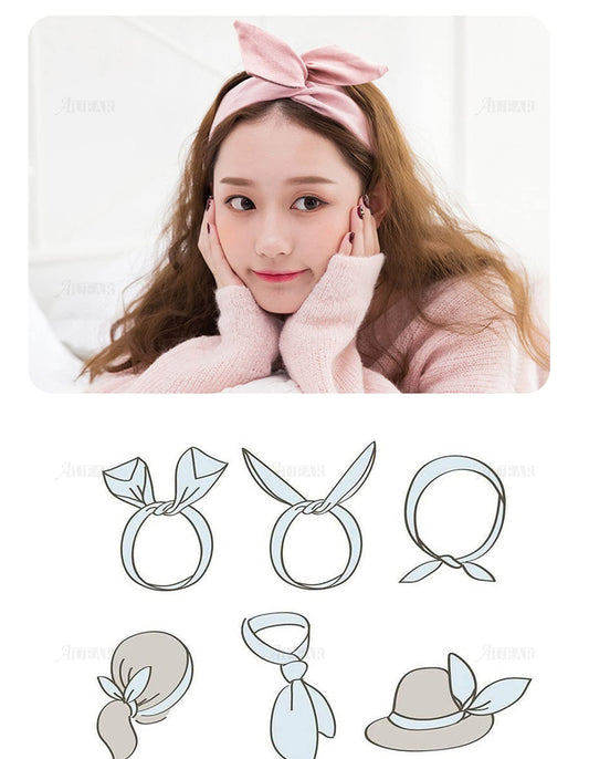 AUEAR, 9 Pack Solid Color Twist Bow Headband Wired Hair Tie Wire Headbands Rabbit Ear Head Wraps for Women Girls Accessories