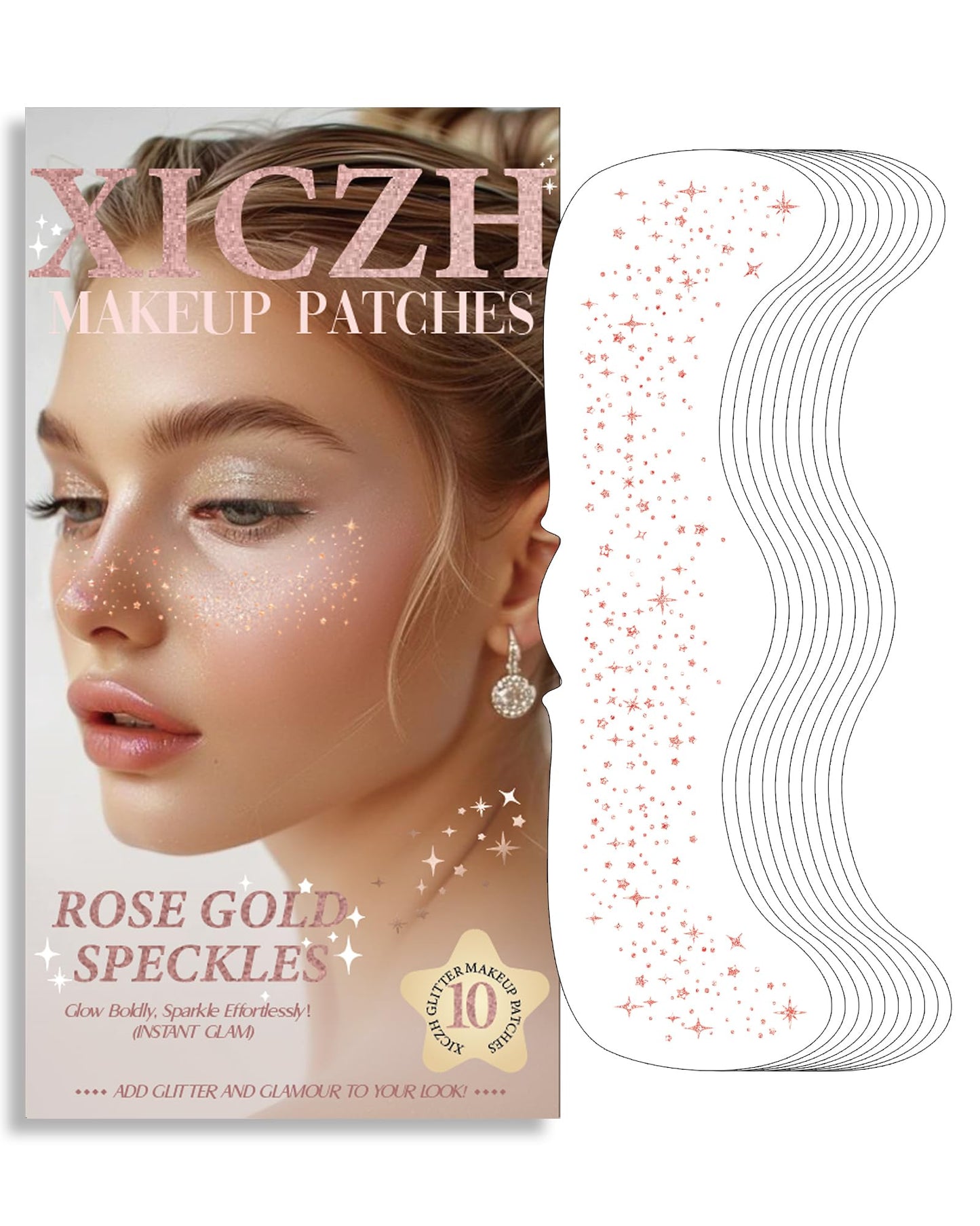 Glitter Freckles, Gold Freckles Temporary Face Tattoos, Body Face Glitter for Women Girls, Country Concerts Singer Festival Rave Accessories (Gold - 10 pcs)