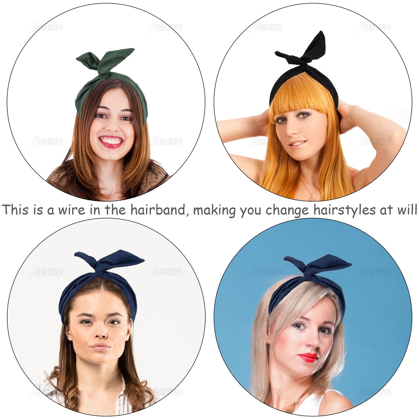 AUEAR, 9 Pack Solid Color Twist Bow Headband Wired Hair Tie Wire Headbands Rabbit Ear Head Wraps for Women Girls Accessories