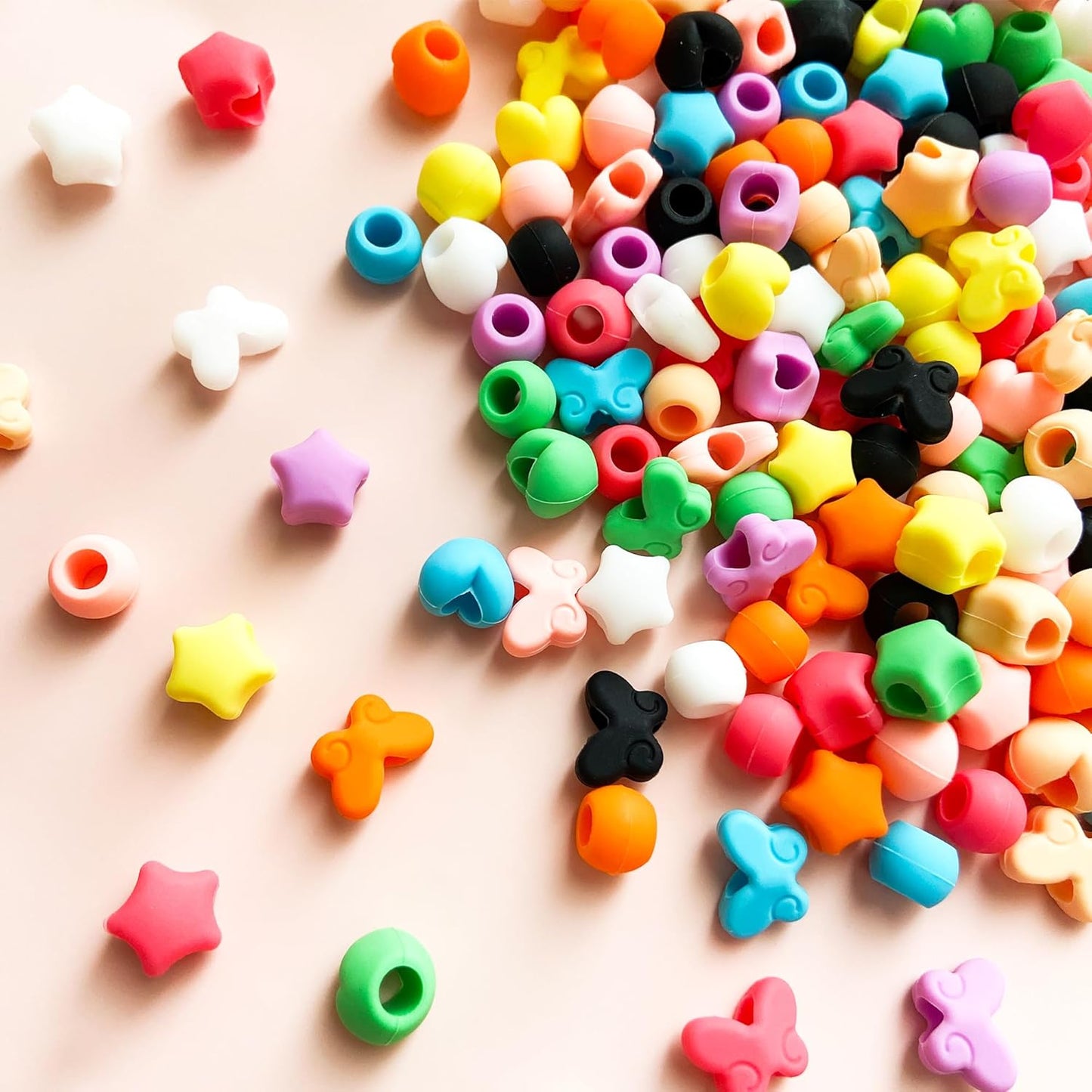 Jongdari 160pcs Silicone Hair Beads, Colorful Rainbow Soft Rubber Pony Beads Hair Accessories Kit for Kids Girls Women Braids - 4 Shapes