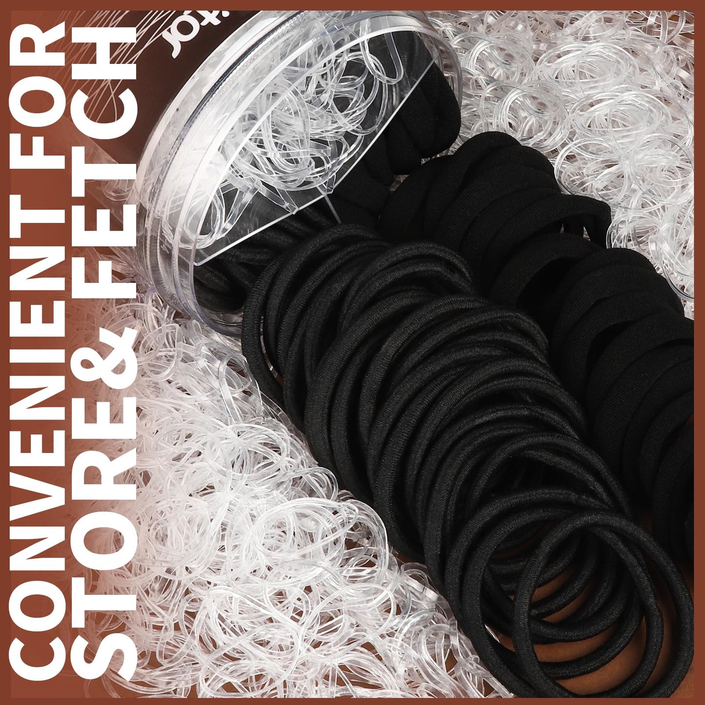 Teenitor Hair Accessories Kit for Woman & Girls: 500pcs Elastic Hair Bands; 30pcs Ponytail Holders, Black Seamless Thick Hair Bands; 40pcs Bobby Pins, Clear & More