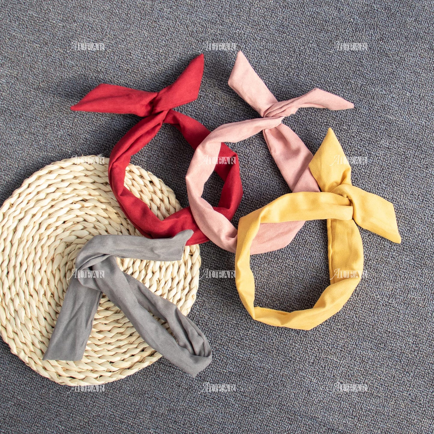 AUEAR, 9 Pack Solid Color Twist Bow Headband Wired Hair Tie Wire Headbands Rabbit Ear Head Wraps for Women Girls Accessories